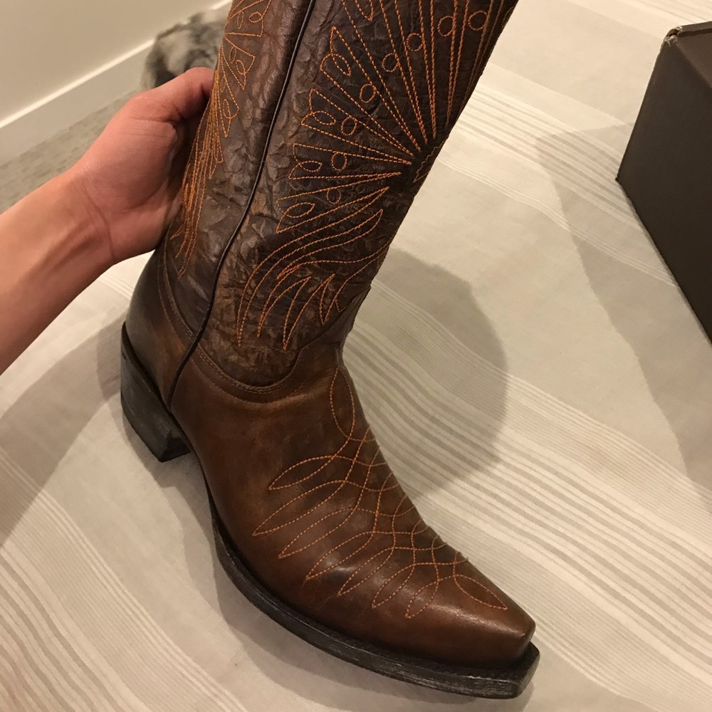 Ariat Brown Heeled Boots with Orange Stitching